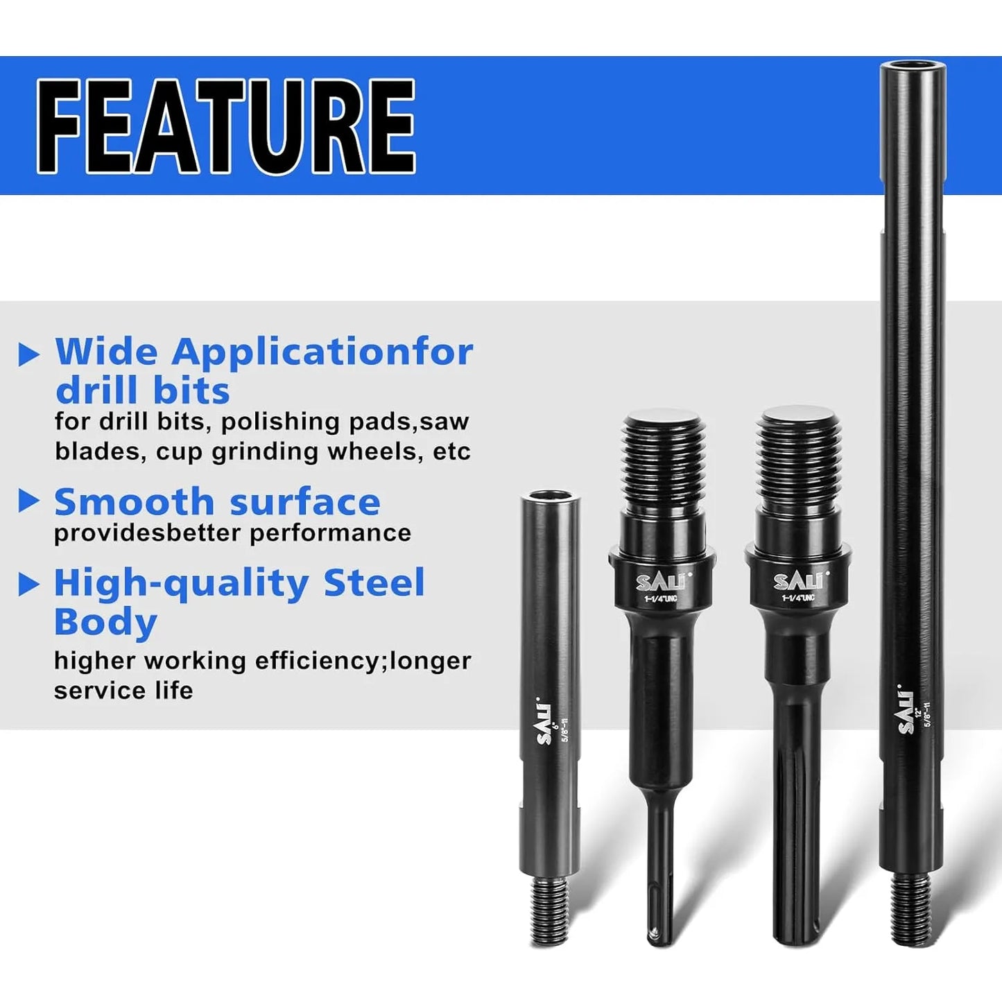 SALI 6" Extension Adapter for Core Drill Bits, Extension Rod with 5/8"-11 Thread Drill Bit Adapter for Threaded Diamond Hole Diamond Core Drill