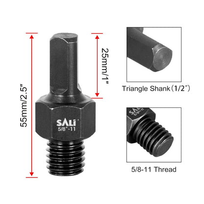 SALI 2PCS Core Drill Bit Adapter 5/8"-11 Thread Male to 1/2" Triangle Shank 5/8" -11 Male Drill Bit Adapter for Threaded Diamond Hole Saw Diamond Core Drill