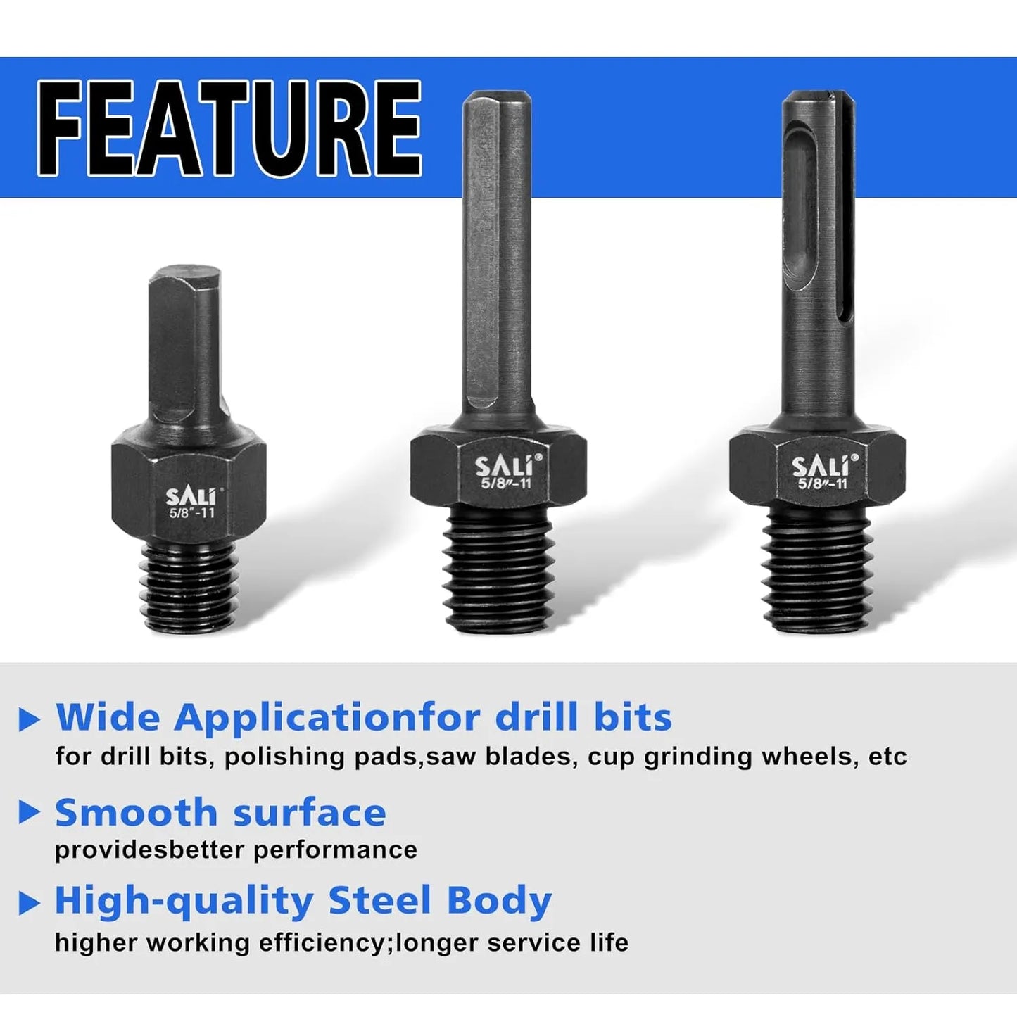 SALI 2PCS Core Drill Bit Adapter 5/8"-11 Thread Male to 1/2" Triangle Shank 5/8" -11 Male Drill Bit Adapter for Threaded Diamond Hole Saw Diamond Core Drill