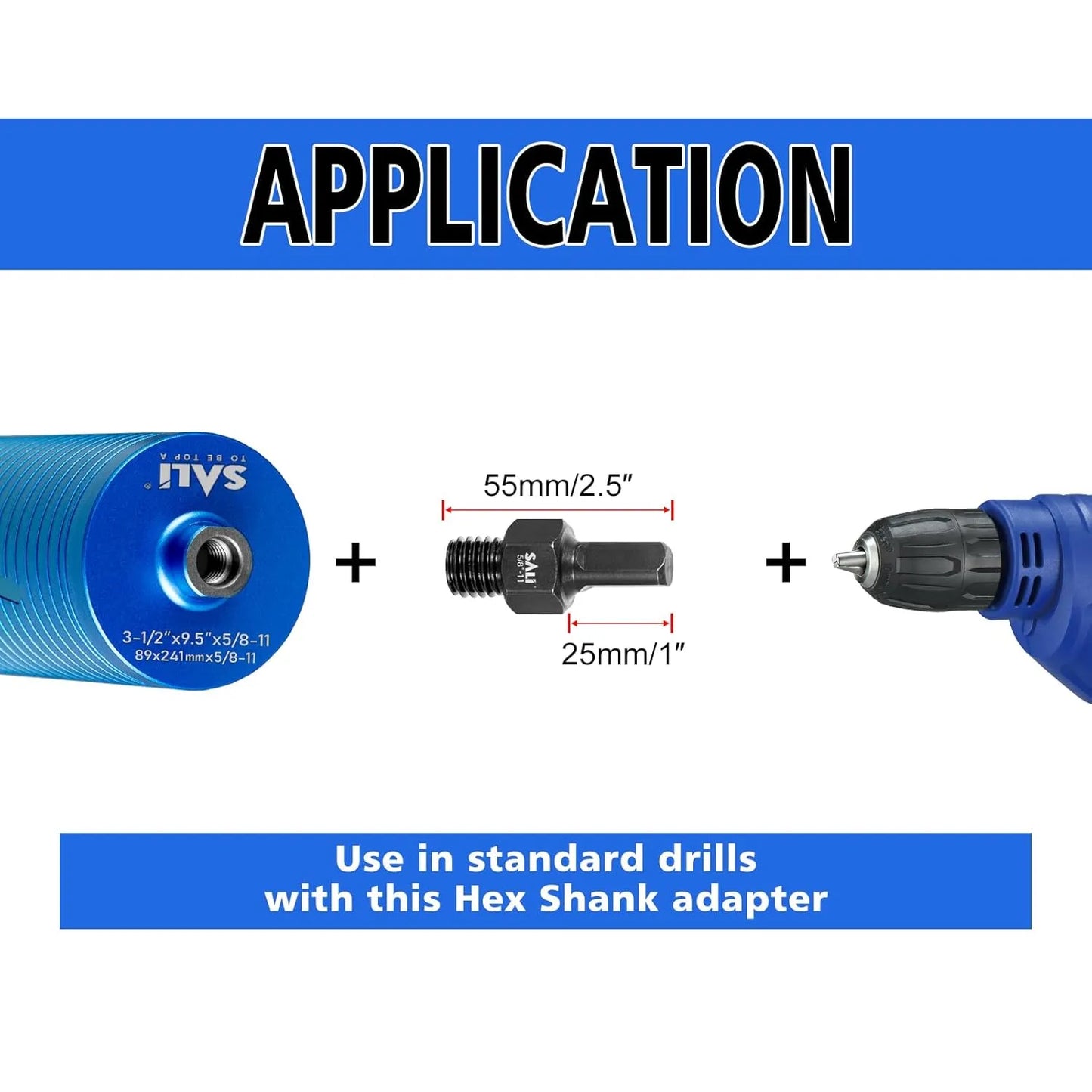 SALI 2PCS Core Drill Bit Adapter 5/8"-11 Thread Male to 1/2" Triangle Shank 5/8" -11 Male Drill Bit Adapter for Threaded Diamond Hole Saw Diamond Core Drill