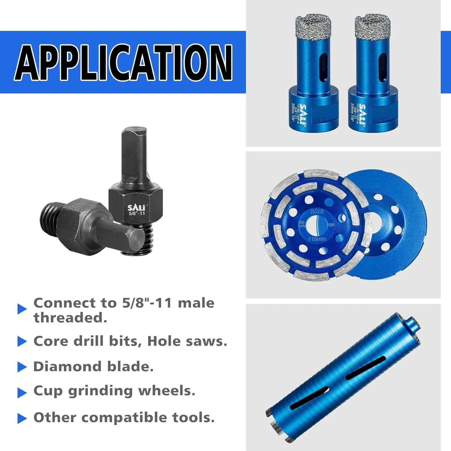 SALI 2PCS Core Drill Bit Adapter 5/8"-11 Thread Male to 1/2" Triangle Shank 5/8" -11 Male Drill Bit Adapter for Threaded Diamond Hole Saw Diamond Core Drill