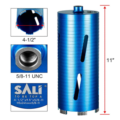SALI Diamond Core Drill Bits  Diameter 10"/254mm Drilling Depth 5/8-11" Thread Core Bit Turbo Laser-Welded Segments for Cured Concrete with, Brick, Block, Masonry, with Two Adapters