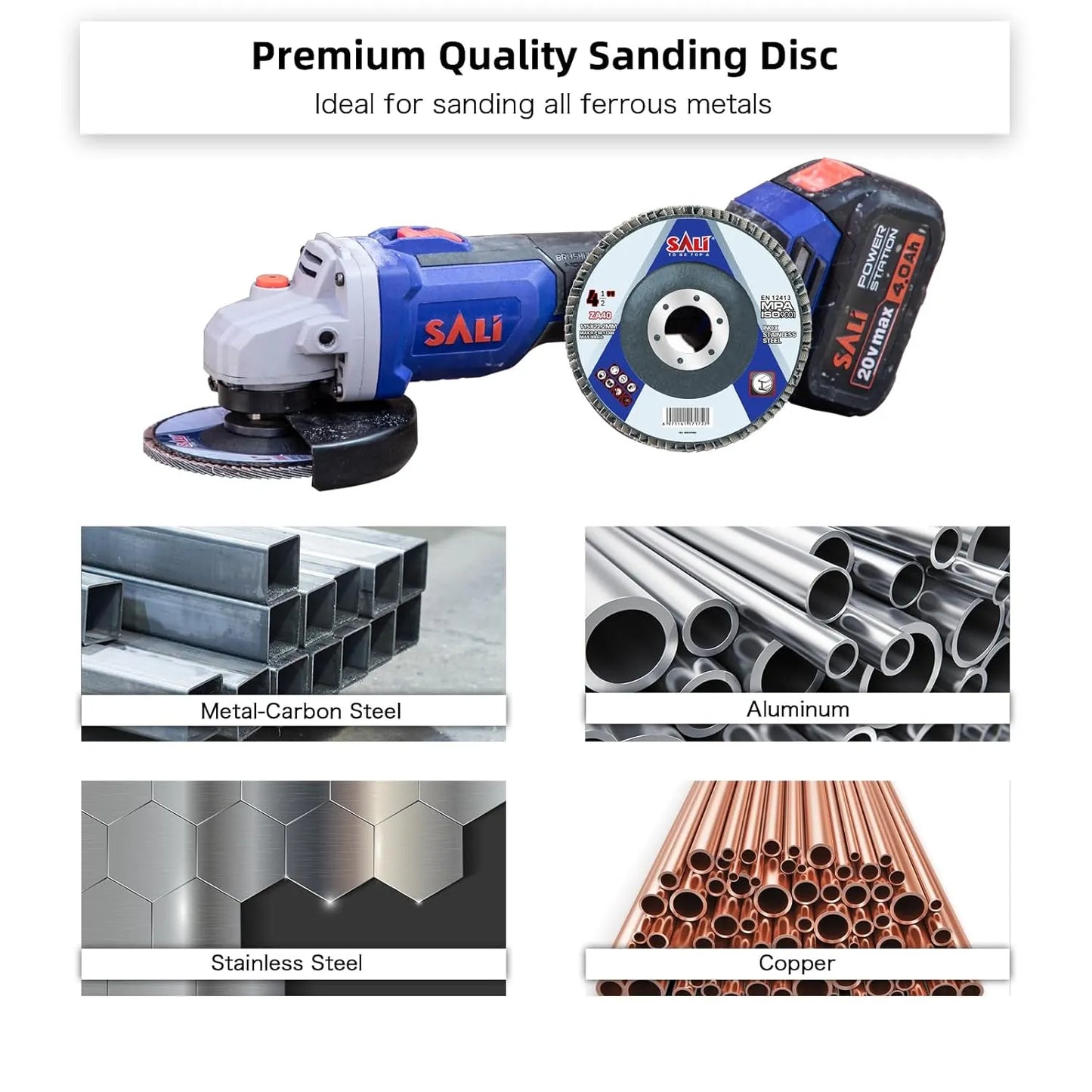 Sali Zirconia Flap Disc 4.5" x 7/8-Inch Sanding Disc Bevel Type #29 Premium and Industrial Grade Angle Grinder Grinding Wheel High Performance Edge Grinding