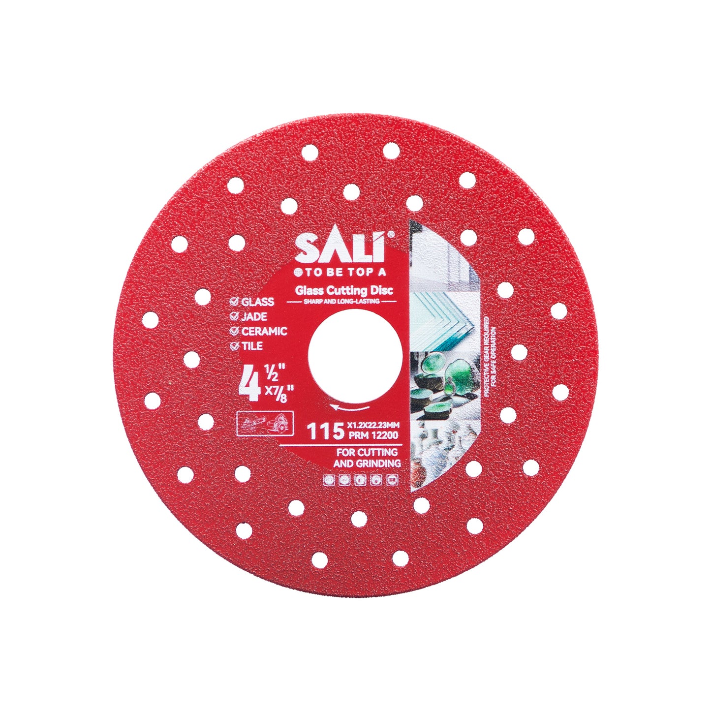 SALI 4-1/2 Inch Premium Continuous Rim Diamond Saw Blade with Cooling Holes, Wet & Dry Cutting for Porcelain Tile, Ceramic, Glass and Marble