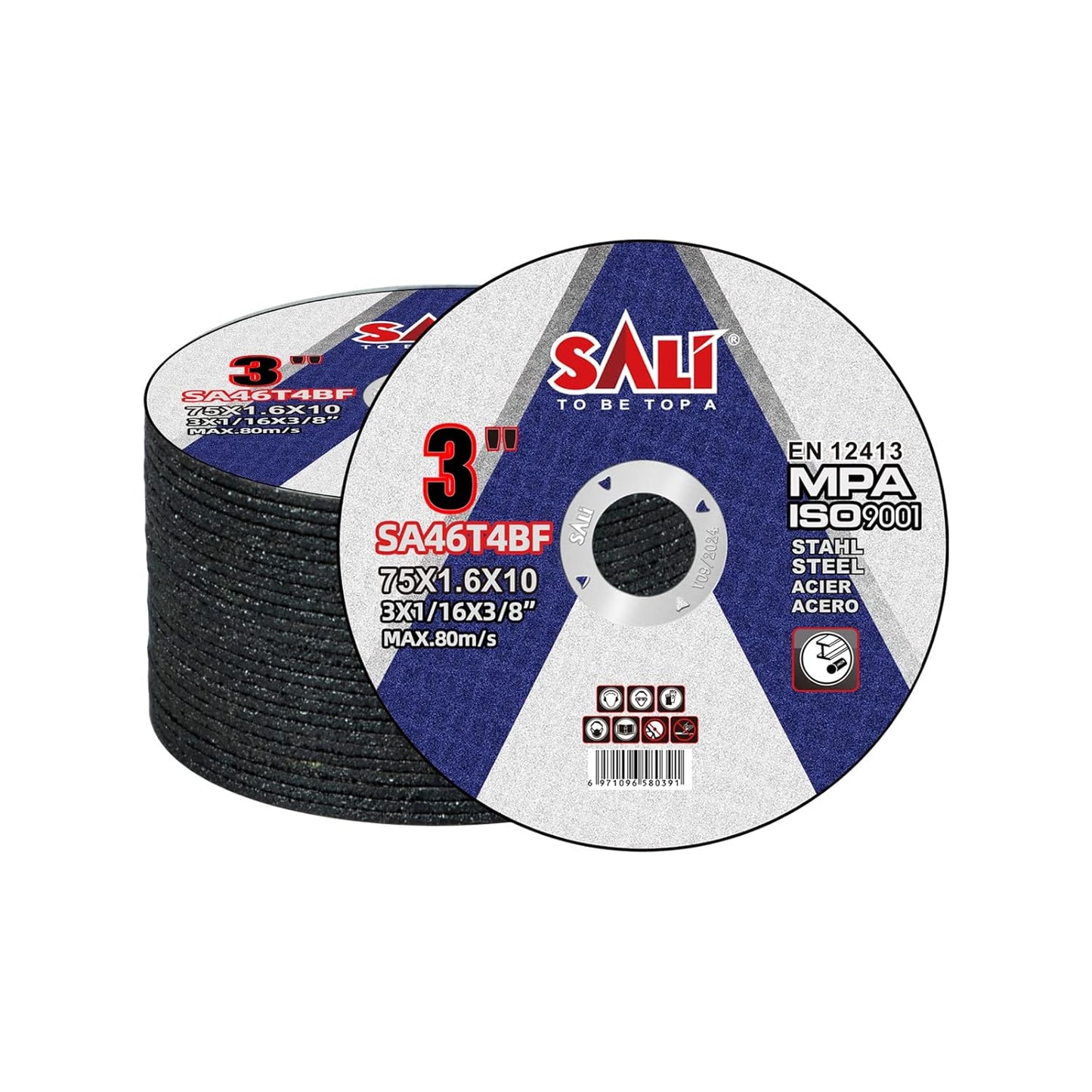 SALI Cut Off Wheels 3 Inch General Purpose Metal Cutting Wheel for 3 in Angle Grinders and Die Grinders- Cutting Disc Aggressive Cutting 3" x 1/16" x 3/8" Operating Up to 20380 RPM and 80 M/S
