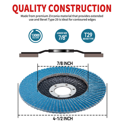 4-1/2" x 7/8" Zirconia Oxide Type 29 Flap Disc - 40/60/80/120 Grit