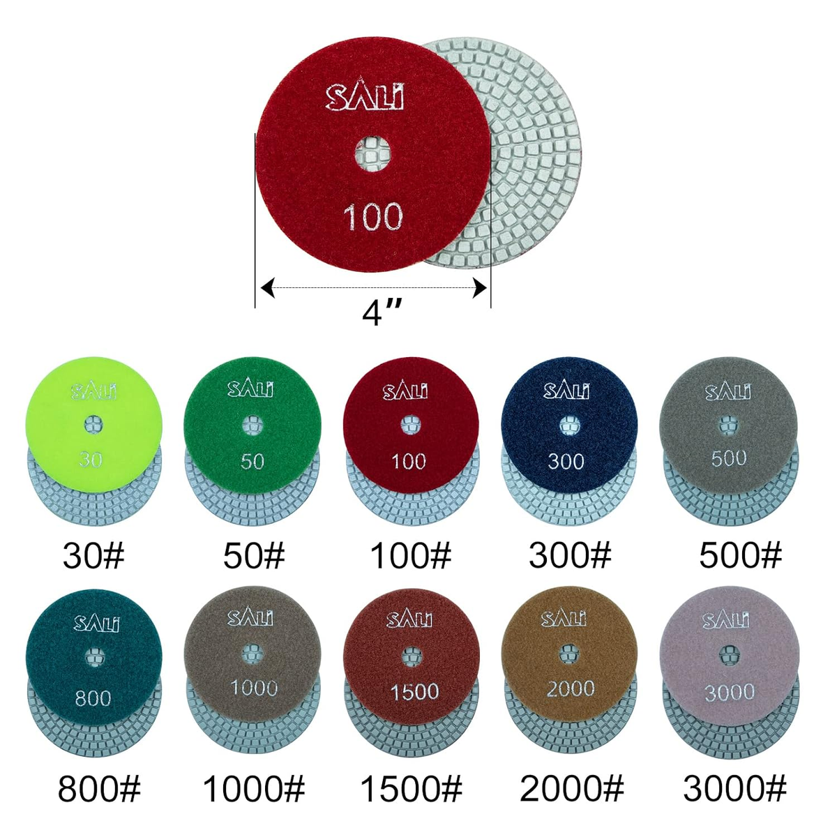 4" Diamond Polishing Pads - 500 Grit - 10 Pack