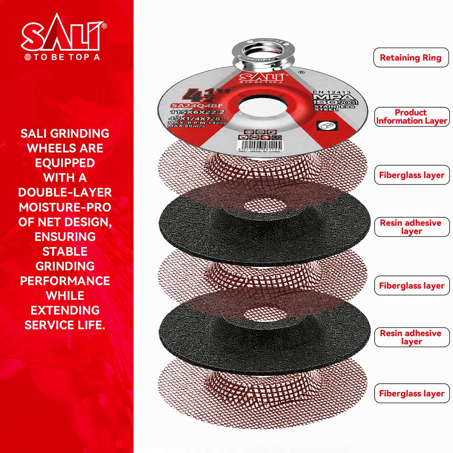 SALI 4-1/2 Inch Grinding Wheels, 6.0mm Thick Aluminum Oxide Type 27 Depressed Center Grinding Discs for Angle Grinder, Heavy Duty Abrasive Wheels for Stainless Steel and Metal Grinding