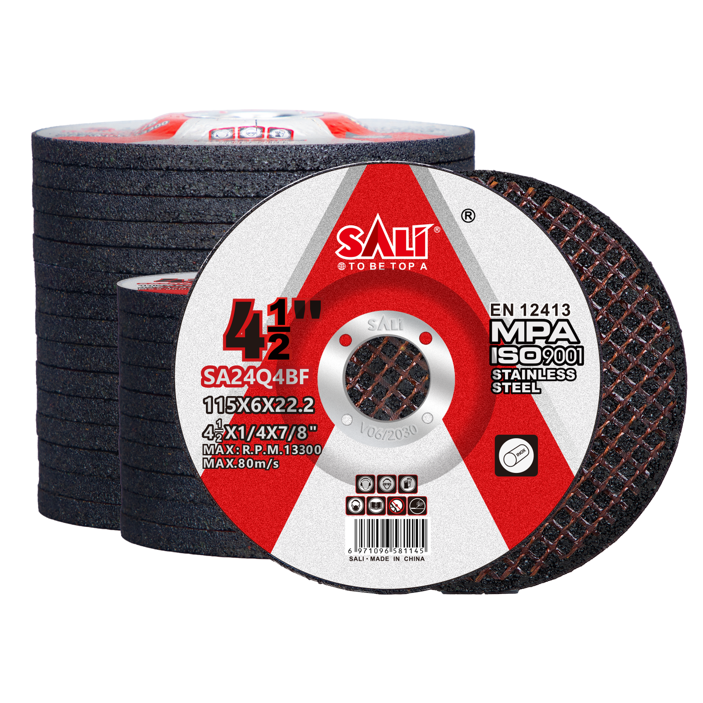 SALI 4-1/2 Inch Grinding Wheels, 6.0mm Thick Aluminum Oxide Type 27 Depressed Center Grinding Discs for Angle Grinder, Heavy Duty Abrasive Wheels for Stainless Steel and Metal Grinding