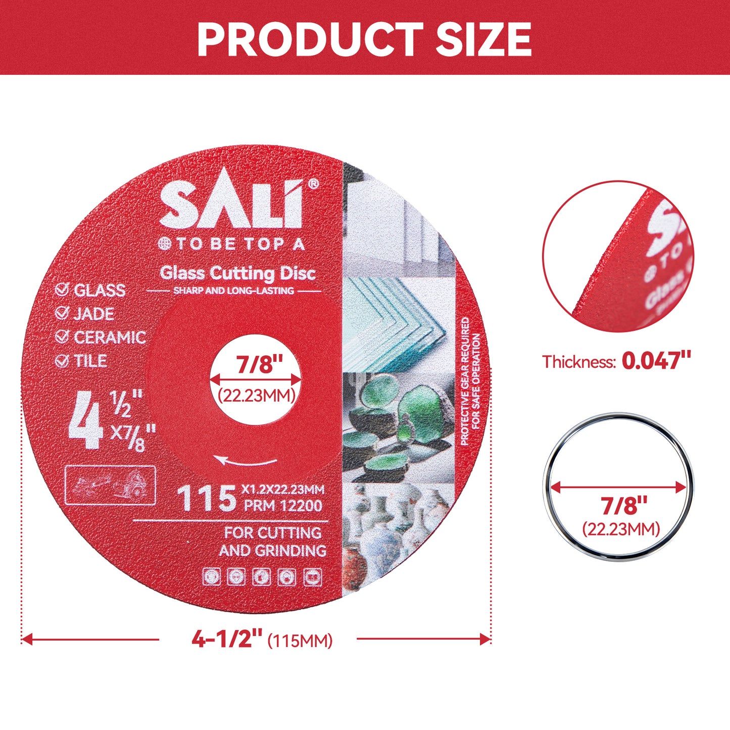 SALI  4-1/2 Inch  Continuous Rim Diamond Saw Blade, Wet & Dry Cutting for Porcelain Tile, Ceramic, Glass and Marble