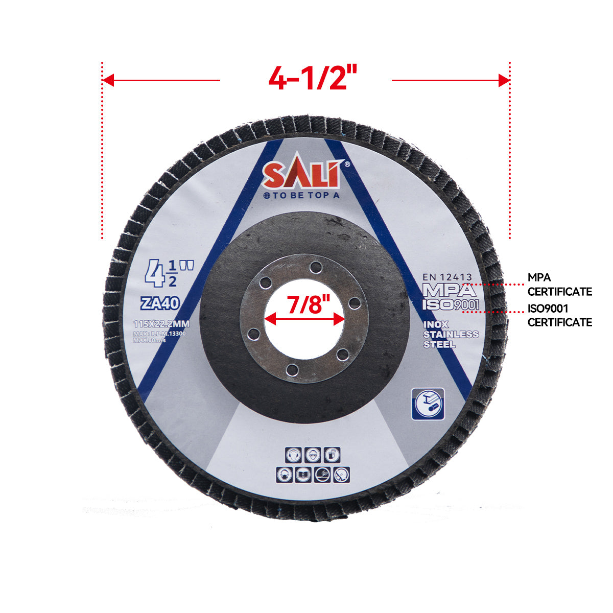 SALI 4.5 Inch Zirconia Flap Disc, Type 29 Angle Grinder Sanding Disc with 7/8" Arbor Hole, Abrasive Grinding Wheel for Metal, Steel and Stainless Steel Grinding, Multiple Grits Available
