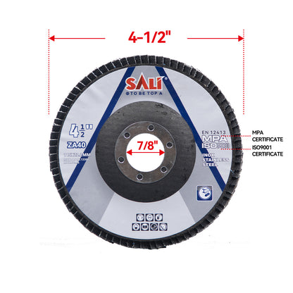 SALI 4.5 Inch Zirconia Flap Disc, Type 29 Angle Grinder Sanding Disc with 7/8" Arbor Hole, Abrasive Grinding Wheel for Metal, Steel and Stainless Steel Grinding, Multiple Grits Available