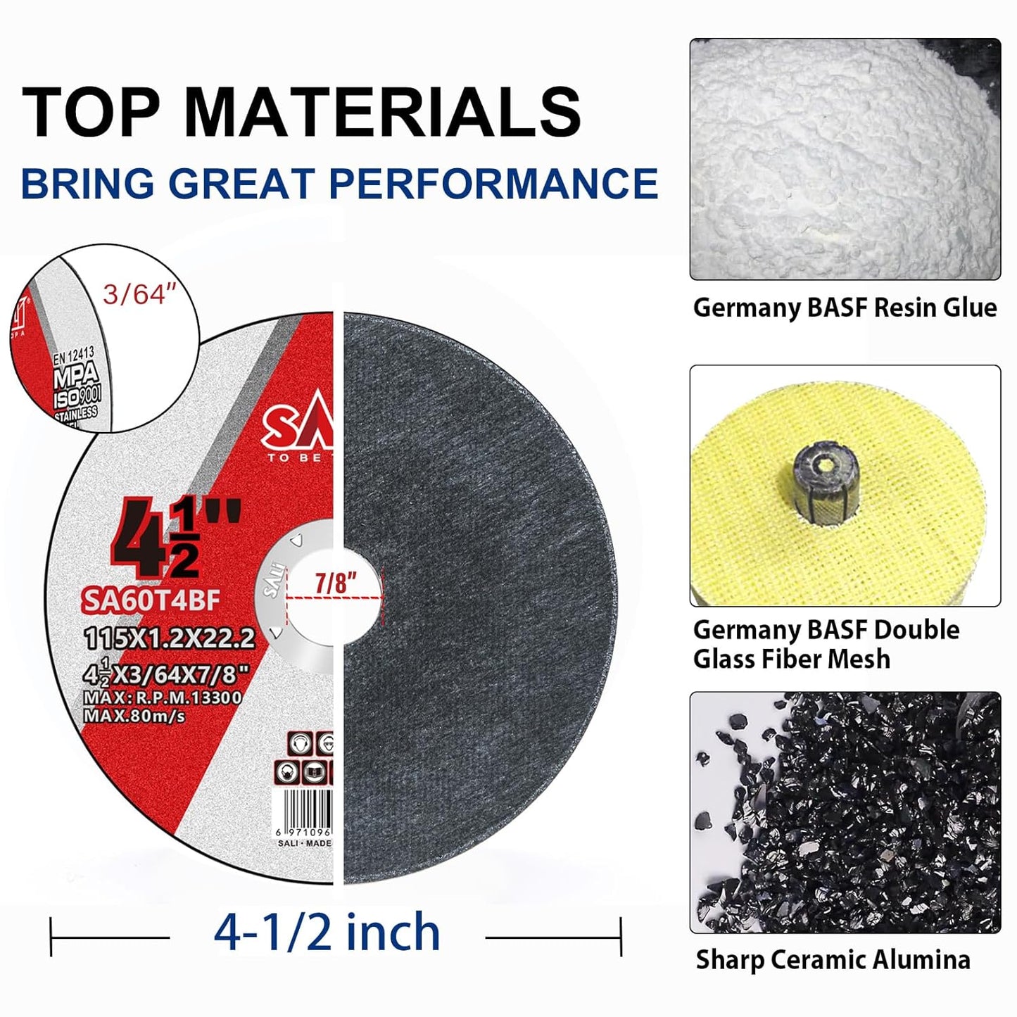 SALI 10 Pack Cut Off Wheels 9 Inch General Purpose Stainless Steel Cutting Wheel for 9" Grinders- Cutting Disc Aggressive Cutting 9" x 5/64" x 7/8" Operating Up to 6640 RPM and 80 M/S