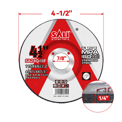 SALI 4-1/2 Inch Grinding Wheels, 6.0mm Thick Aluminum Oxide Type 27 Depressed Center Grinding Discs for Angle Grinder, Heavy Duty Abrasive Wheels for Stainless Steel and Metal Grinding