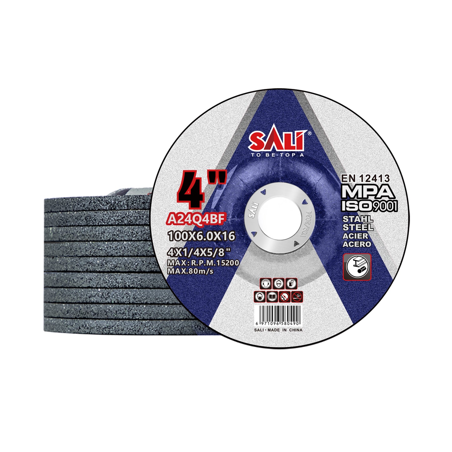 SALI 4 Inch General Purpose Grinding Wheels, 6.0mm Thick Aluminum Oxide Type 27 Depressed Center Grinding Discs for Angle Grinder, Abrasive Wheels for Carbon Steel and Metal Grinding