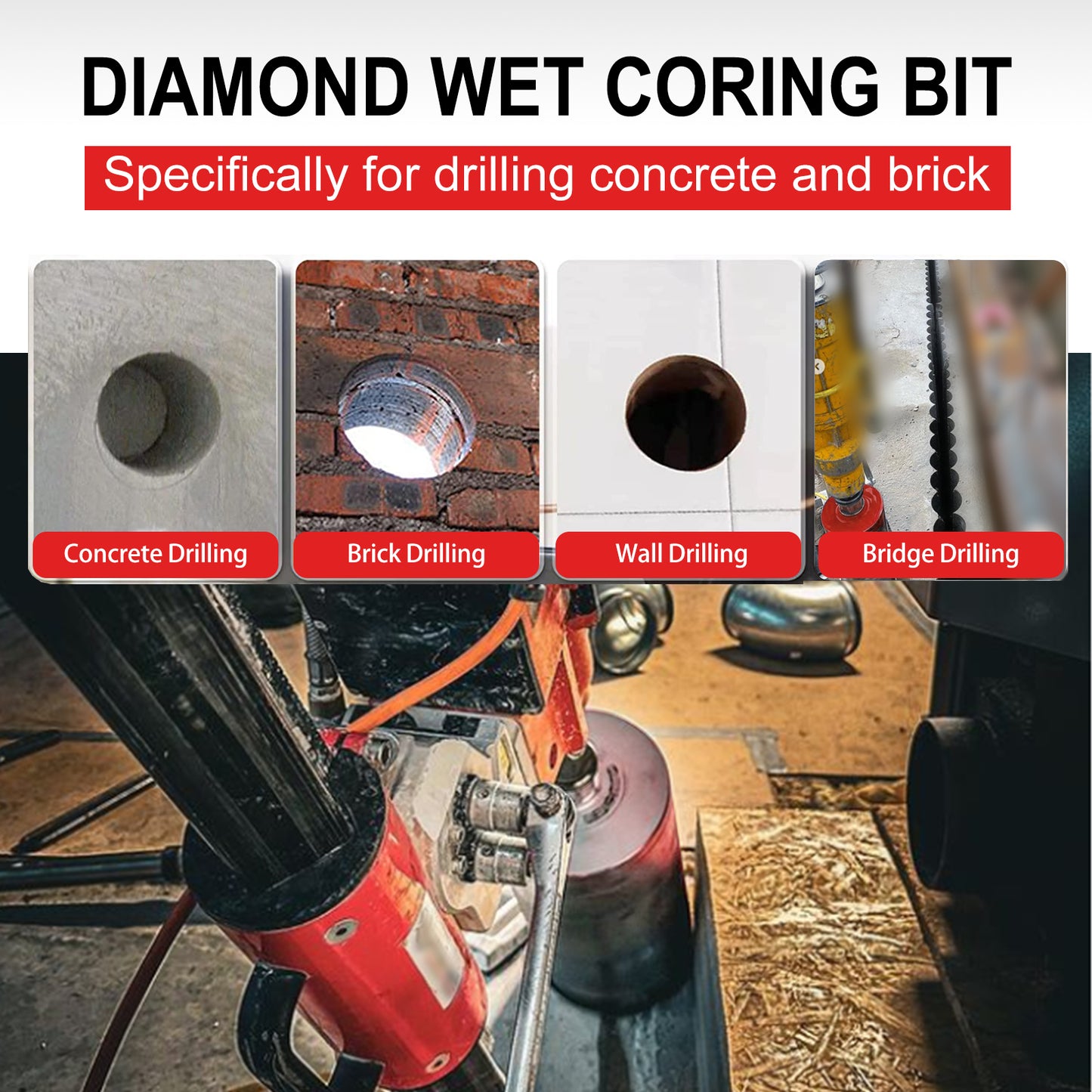 SALI Dry Diamond Core Drill Bits with Center Drill, 5/8"-11 Thread Turbo Core Bits, Laser Welded Segments for Cured Concrete, Brick and Block Masonrycrete with Brick Block Masonry with Two Adapters（Red）