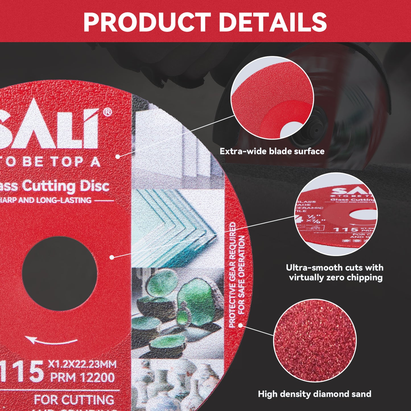 SALI  4-1/2 Inch  Continuous Rim Diamond Saw Blade, Wet & Dry Cutting for Porcelain Tile, Ceramic, Glass and Marble