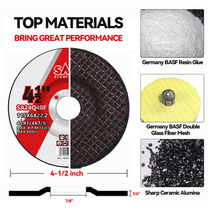 SALI 4-1/2 Inch Grinding Wheels, 6.0mm Thick Aluminum Oxide Type 27 Depressed Center Grinding Discs for Angle Grinder, Heavy Duty Abrasive Wheels for Stainless Steel and Metal Grinding