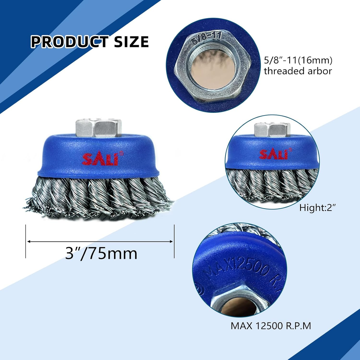 3” x 5/8-11 Twisted Knotted Cup Brush - 12 Pack