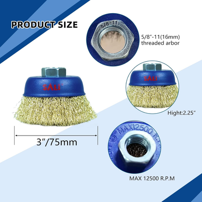 3” x 5/8-11 Coarse Crimped Cup Brush - 12 Pack