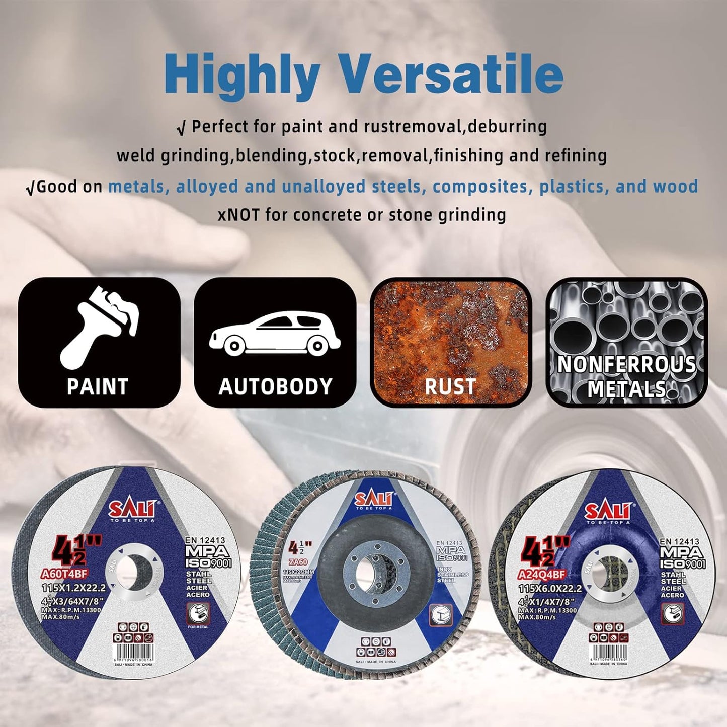 SALI 26pcs Grinding & Cutting Wheels 4.5" Set,Angle Grinder Wheel Set,20pcs Cut Off Wheels,3pcs Grinding Wheel,3pcs 4.5” Flap Discs, with 7/8" Arbor for Angle Grinder for Cutting Grinding