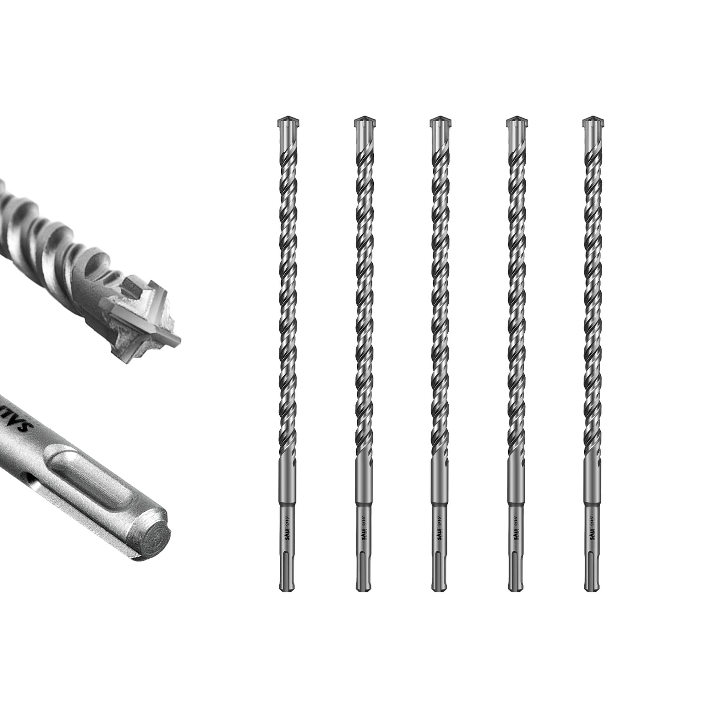 SALI SDS Plus Rotary Hammer Drill Bit  Concrete Drill Bit Kit Cross-Type Double Thread Carbide Material Suitable for Concrete, Brick, Cement Walls, Stone, Hammer Drill Bits for Concrete