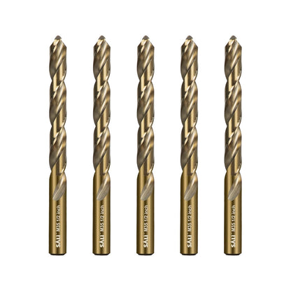 SALI Cobalt Drill Bit Set, 5Pcs 1/2" M35 High Speed Steel Jobber Length Drill Bit Kit for Hardened Metal, Stainless Steel, Cast Iron, Wood and Plastic, with Index Storage Case