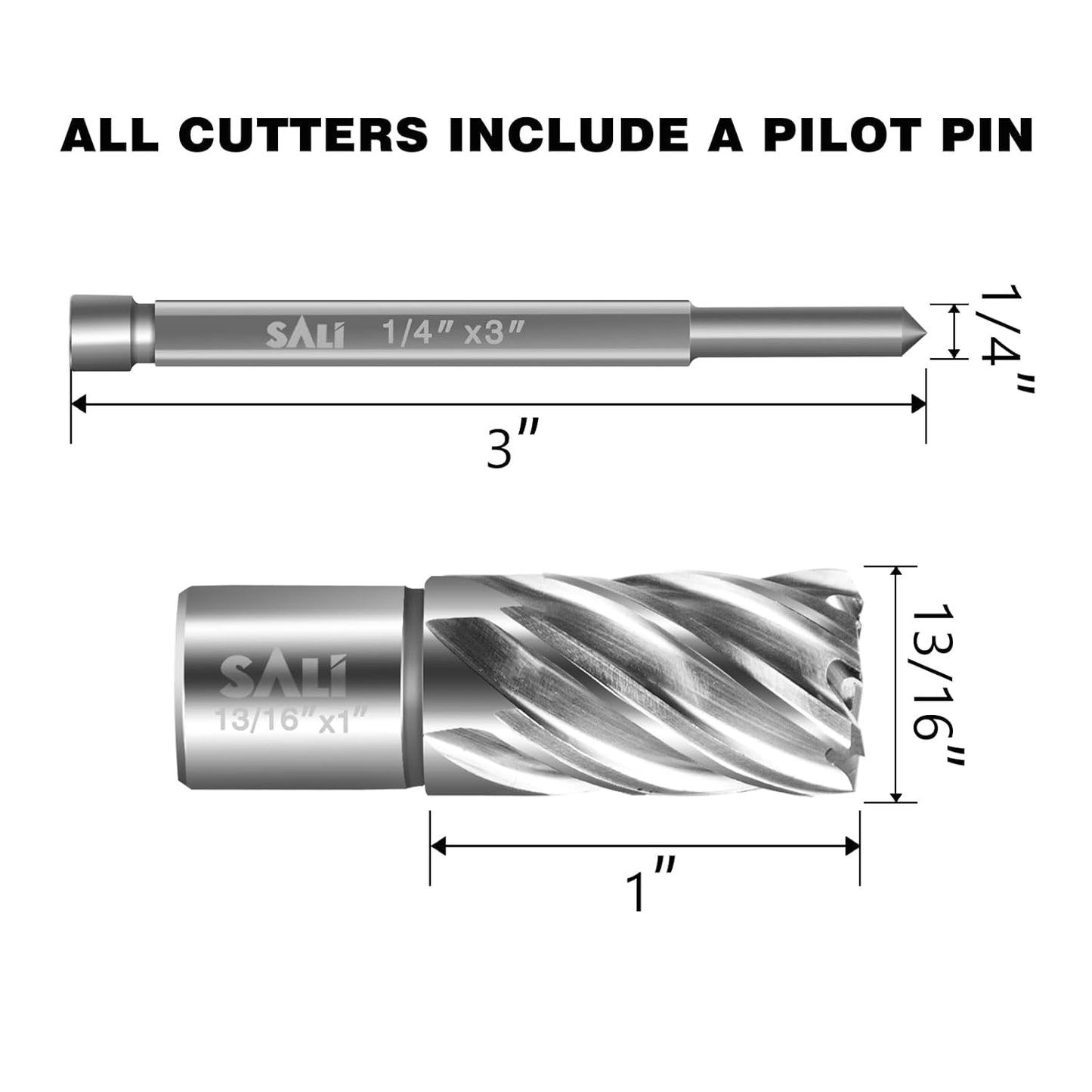 SALI Annular Cutter Diameter 13/16 Inch with Weldon Shank 3/4"(with 2 Flats) Cutting Depth 1" Mag Drill Bit for Magnetic Drill Press HSS Fully Ground Drill with One 1/4"*3" Pilot Pin