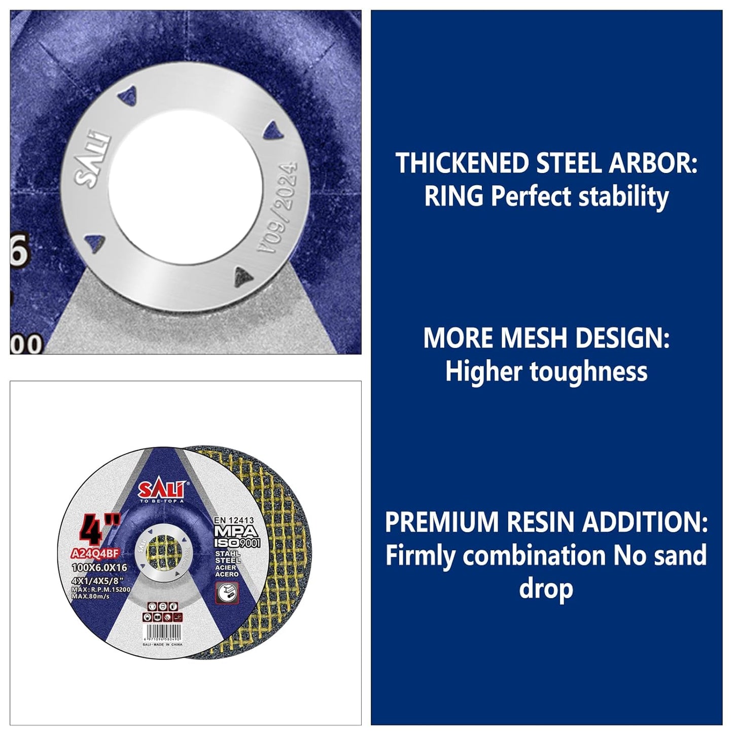 SALI 4 Inch Grinding Wheels for General Purpose Metal & Stainless Steel, Aluminum Oxide Grinding Disc for Angle Grinder, Depressed Center 4" * 1/4" * 5/8"(100 * 6.0 * 16 mm)