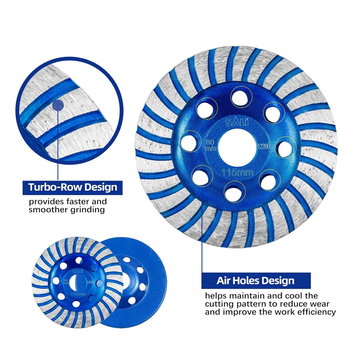 SALI Diamond Concrete Grinding Wheel 4 1/2 inch for Polishing and Cleaning Stone Concrete Surface, Cement, Marble, Rock, Granite, and Thinset Removing, Angle Grinder Turbo Wheels Cup 115*22.2*20 MM…
