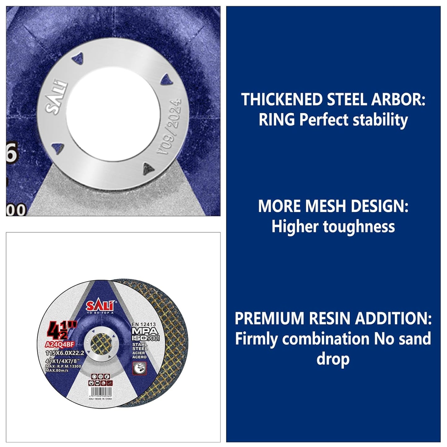 SALI 10 Pack 4-1/2 Inch Grinding Wheels for General Purpose Metal & Stainless Steel, Aluminum Oxide Grinding Disc for Angle Grinder, Depressed Center 4.5" * 1/4" * 7/8"(115 * 6.0 * 22.2 mm)