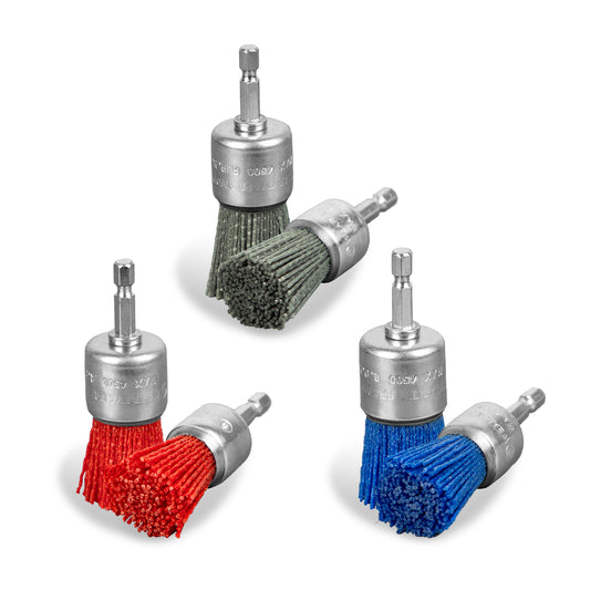 SALI Nylon Abrasive Brush Set, 3 Grit Levels with 1/4" Hex Shank for Rust Removal, Paint Stripping & Surface Cleaning on Metal, Wood & Plastic