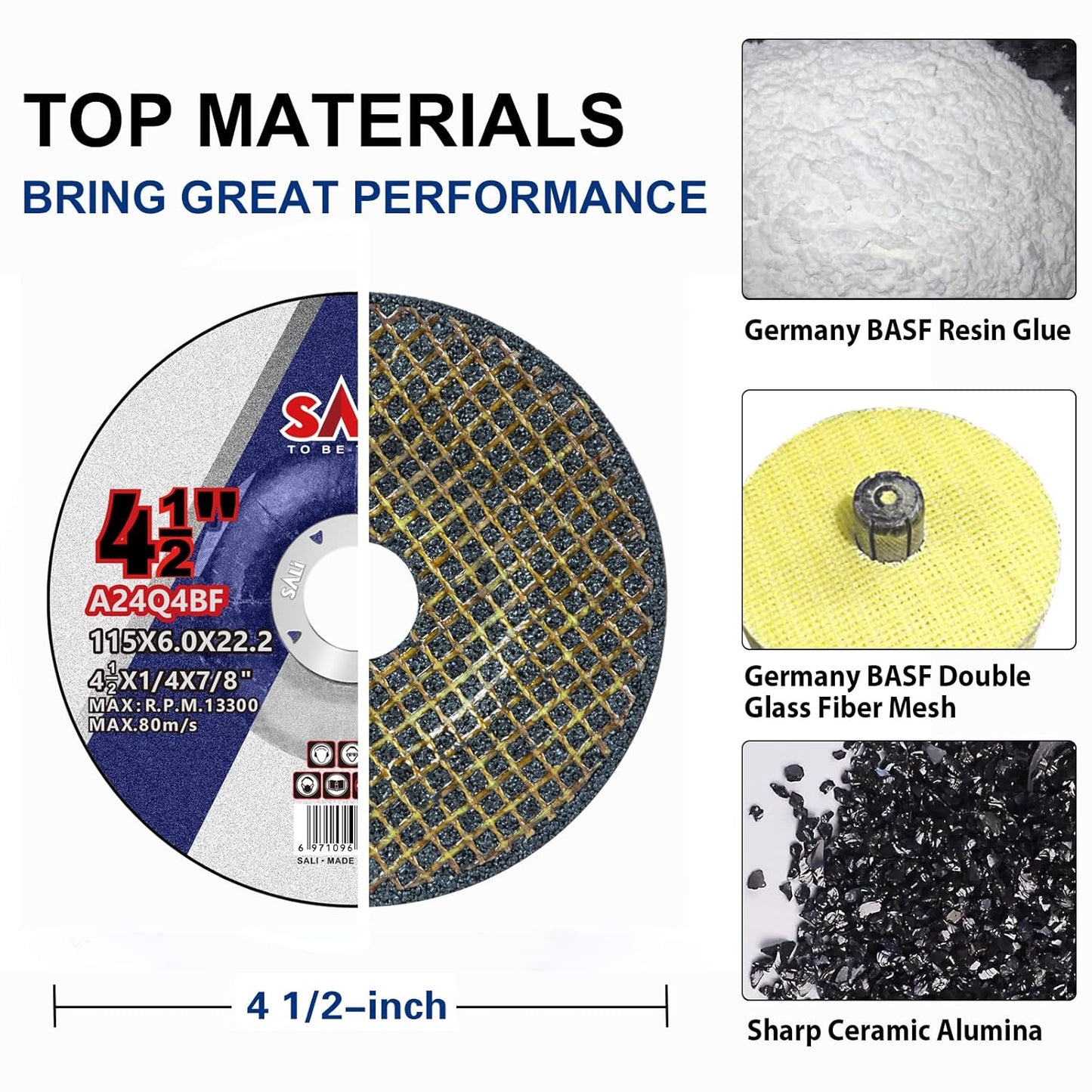 SALI 50 Pack 4-1/2 Inch Grinding Wheels for General Purpose Metal & Stainless Steel, Aluminum Oxide Grinding Disc for Angle Grinder, Depressed Center 4.5" * 1/4" * 7/8"(115 * 6.0 * 22.2 mm)
