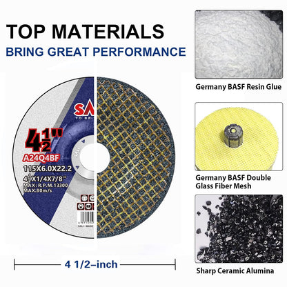 SALI 10 Pack 4-1/2 Inch Grinding Wheels for General Purpose Metal & Stainless Steel, Aluminum Oxide Grinding Disc for Angle Grinder, Depressed Center 4.5" * 1/4" * 7/8"(115 * 6.0 * 22.2 mm)
