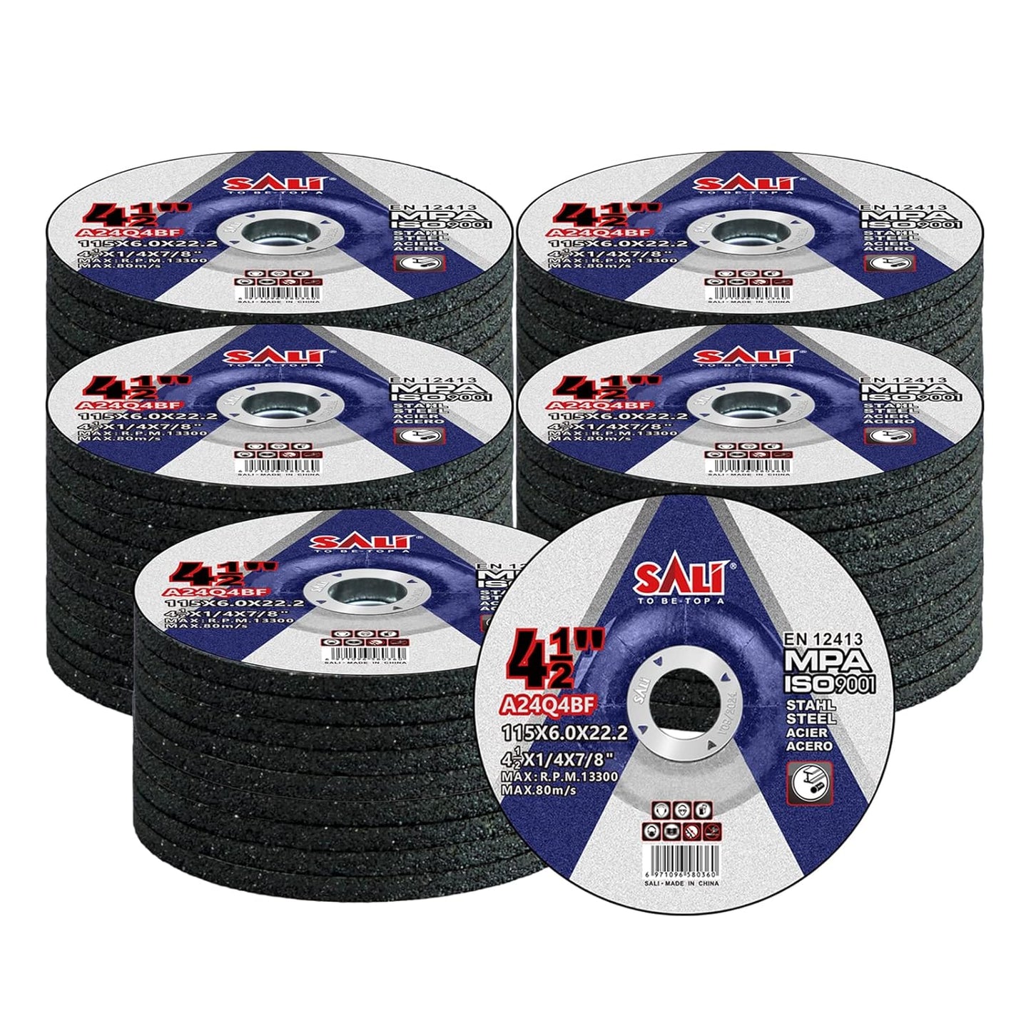 SALI 50 Pack 4-1/2 Inch Grinding Wheels for General Purpose Metal & Stainless Steel, Aluminum Oxide Grinding Disc for Angle Grinder, Depressed Center 4.5" * 1/4" * 7/8"(115 * 6.0 * 22.2 mm)