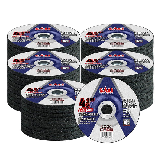 SALI 50 Pack 4-1/2 Inch Grinding Wheels for General Purpose Metal & Stainless Steel, Aluminum Oxide Grinding Disc for Angle Grinder, Depressed Center 4.5" * 1/4" * 7/8"(115 * 6.0 * 22.2 mm)