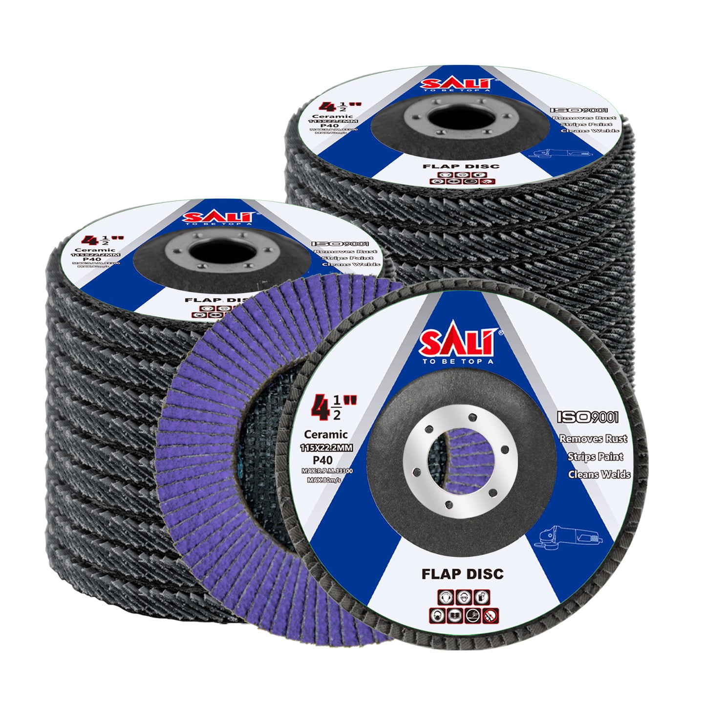 SALI 4.5 Inch Ceramic Flap Disc, Type 29 Angle Grinder Sanding Disc with 7/8" Arbor Hole, Premium Abrasive Grinding Wheel for Metal, Stainless Steel and Heavy Duty Grinding, Multiple Grits Available