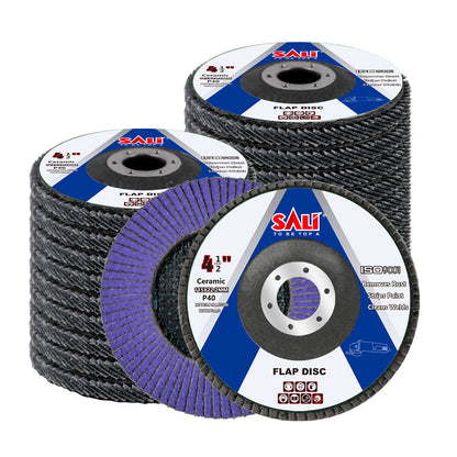 SALI 4.5 Inch Ceramic Flap Disc, Type 29 Angle Grinder Sanding Disc with 7/8" Arbor Hole, Premium Abrasive Grinding Wheel for Metal, Stainless Steel and Heavy Duty Grinding, Multiple Grits Available