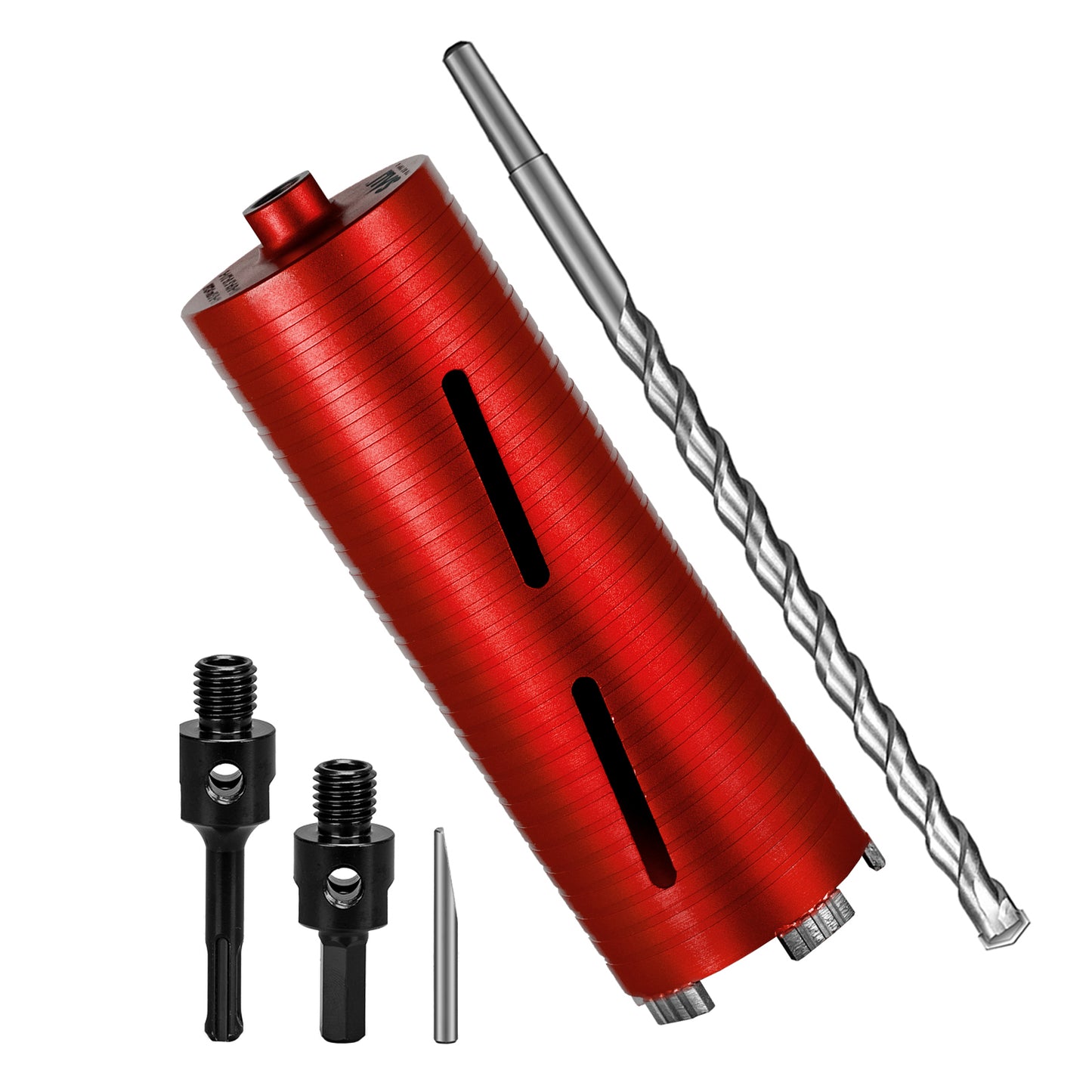 SALI Dry Diamond Core Drill Bits with Center Drill, 5/8"-11 Thread Turbo Core Bits, Laser Welded Segments for Cured Concrete, Brick and Block Masonrycrete with Brick Block Masonry with Two Adapters（Red）