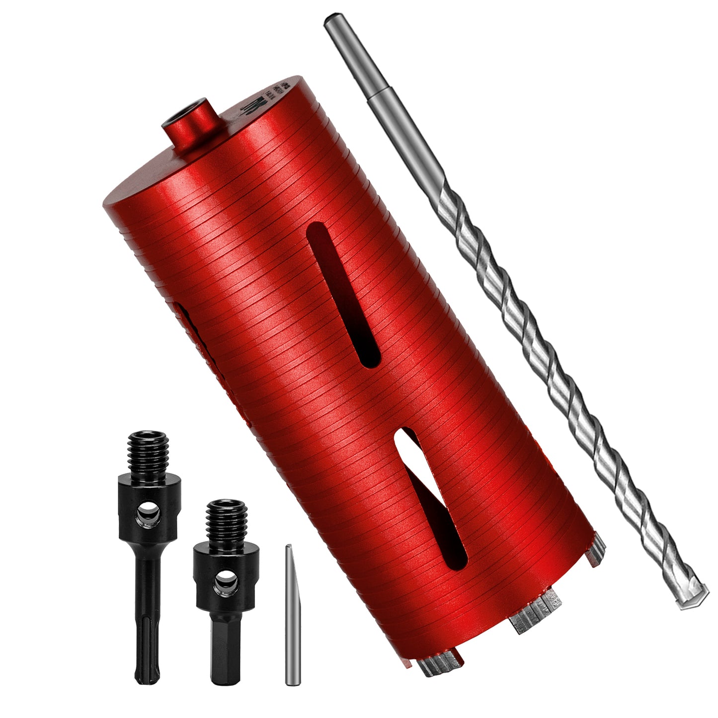 SALI Dry Diamond Core Drill Bits with Center Drill, 5/8"-11 Thread Turbo Core Bits, Laser Welded Segments for Cured Concrete, Brick and Block Masonrycrete with Brick Block Masonry with Two Adapters（Red）