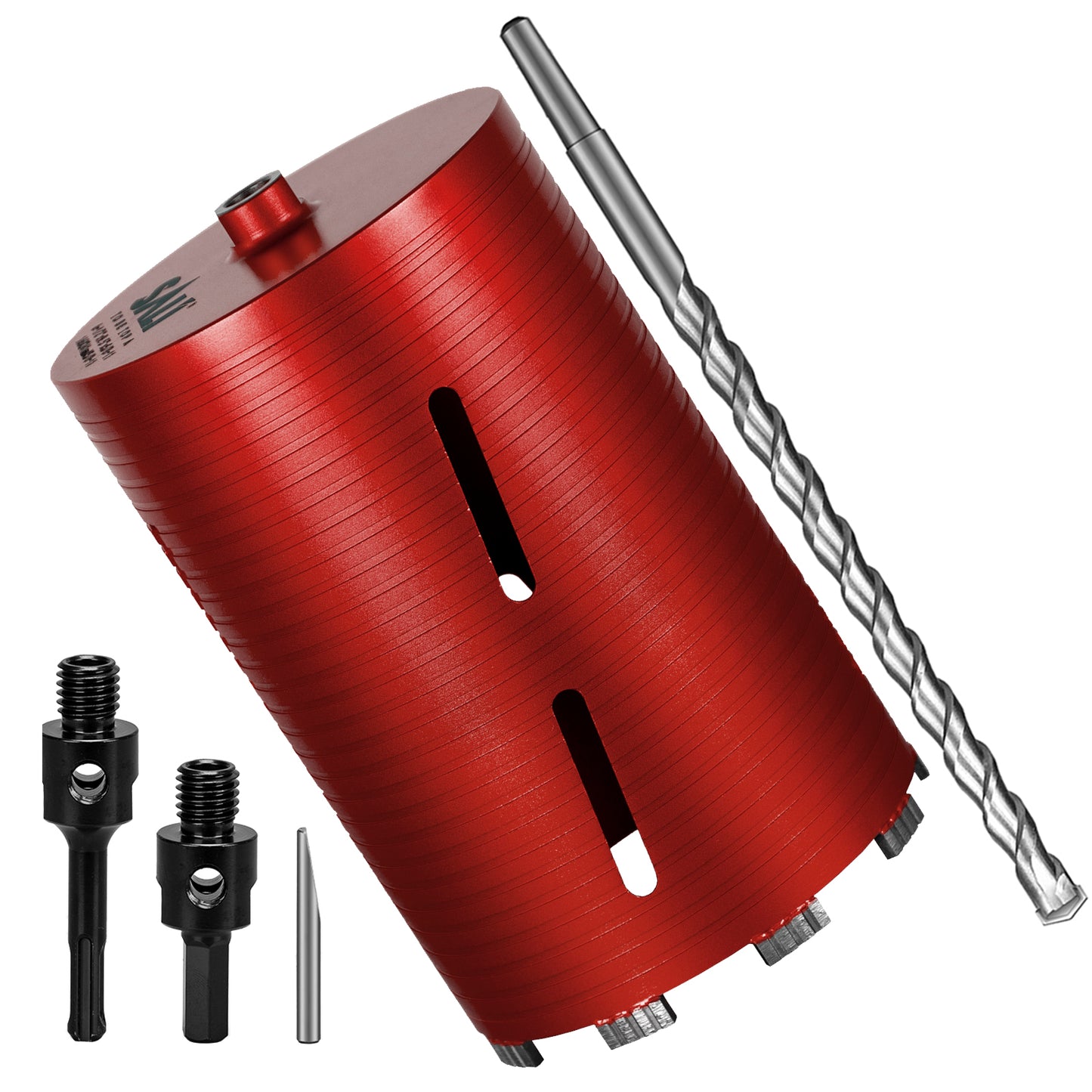 SALI Dry Diamond Core Drill Bits with Center Drill, 5/8"-11 Thread Turbo Core Bits, Laser Welded Segments for Cured Concrete, Brick and Block Masonrycrete with Brick Block Masonry with Two Adapters（Red）