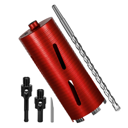 SALI Dry Diamond Core Drill Bits with Center Drill, 5/8"-11 Thread Turbo Core Bits, Laser Welded Segments for Cured Concrete, Brick and Block Masonrycrete with Brick Block Masonry with Two Adapters（Red）