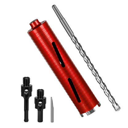 SALI Dry Diamond Core Drill Bits with Center Drill, 5/8"-11 Thread Turbo Core Bits, Laser Welded Segments for Cured Concrete, Brick and Block Masonrycrete with Brick Block Masonry with Two Adapters（Red）