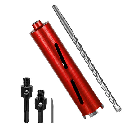 SALI Dry Diamond Core Drill Bits with Center Drill, 5/8"-11 Thread Turbo Core Bits, Laser Welded Segments for Cured Concrete, Brick and Block Masonrycrete with Brick Block Masonry with Two Adapters（Red）