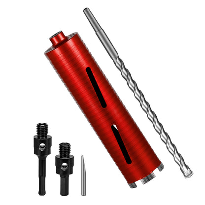 SALI Dry Diamond Core Drill Bits with Center Drill, 5/8"-11 Thread Turbo Core Bits, Laser Welded Segments for Cured Concrete, Brick and Block Masonrycrete with Brick Block Masonry with Two Adapters（Red）