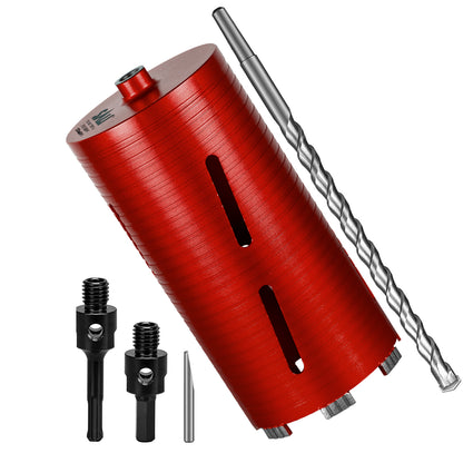 SALI Dry Diamond Core Drill Bits with Center Drill, 5/8"-11 Thread Turbo Core Bits, Laser Welded Segments for Cured Concrete, Brick and Block Masonrycrete with Brick Block Masonry with Two Adapters（Red）