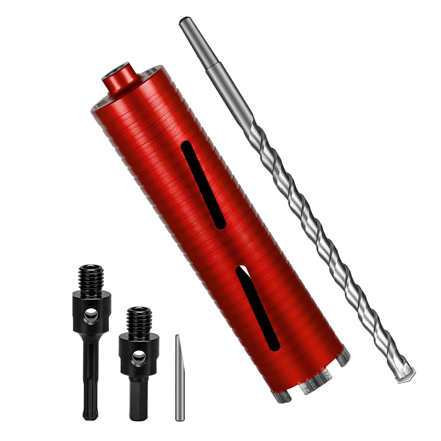 SALI Dry Diamond Core Drill Bits with Center Drill, 5/8"-11 Thread Turbo Core Bits, Laser Welded Segments for Cured Concrete, Brick and Block Masonrycrete with Brick Block Masonry with Two Adapters（Red）