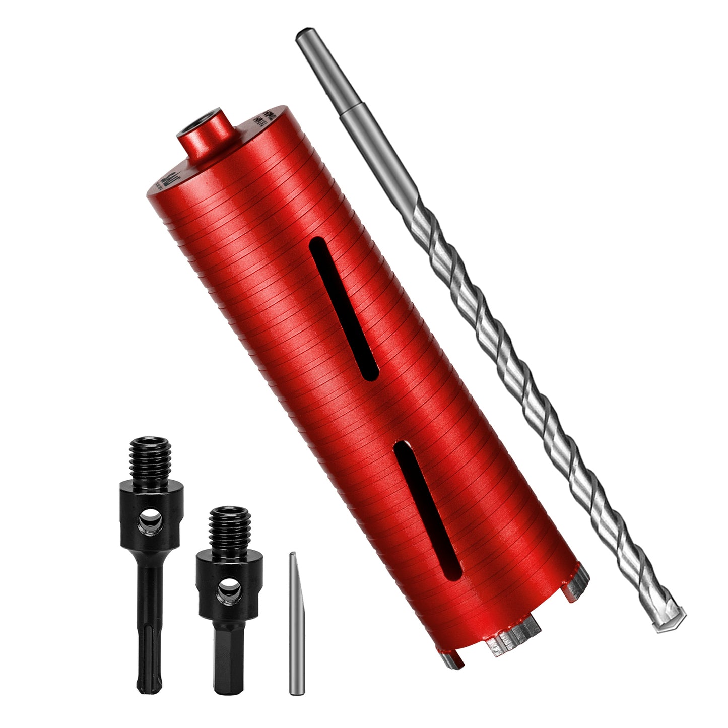 SALI Dry Diamond Core Drill Bits with Center Drill, 5/8"-11 Thread Turbo Core Bits, Laser Welded Segments for Cured Concrete, Brick and Block Masonrycrete with Brick Block Masonry with Two Adapters（Red）