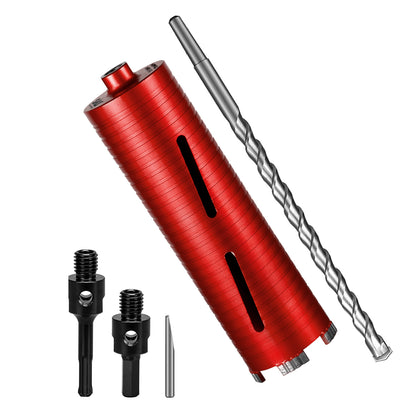 SALI Dry Diamond Core Drill Bits with Center Drill, 5/8"-11 Thread Turbo Core Bits, Laser Welded Segments for Cured Concrete, Brick and Block Masonrycrete with Brick Block Masonry with Two Adapters（Red）