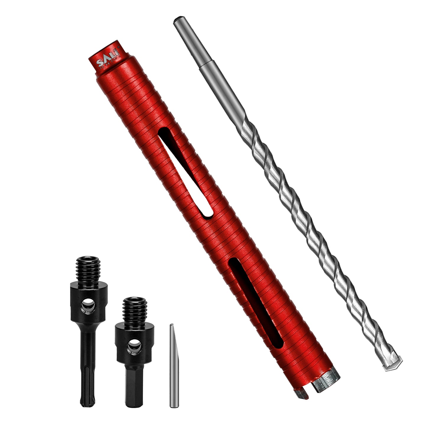 SALI Dry Diamond Core Drill Bits with Center Drill, 5/8"-11 Thread Turbo Core Bits, Laser Welded Segments for Cured Concrete, Brick and Block Masonrycrete with Brick Block Masonry with Two Adapters（Red）